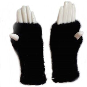 7565 8'' Womens Winter Mittens Knitted Mink Fur Fingerless Glovess